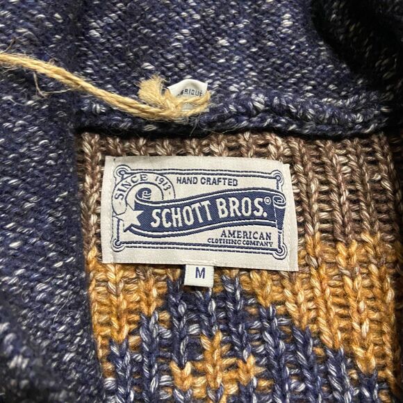 Schott NYC Prescott Southwestern NWT Cardigan Sweater Yak Wool Blue Tan Men's M - Picture 6 of 10